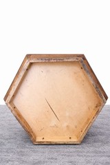Vintage Hexagonal Wood Pedestal Cabinet Side Table c.1976 Mid Century Style