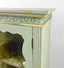 French Provincial Style Mid-Century Distressed Green Cabinet with Three Drawers