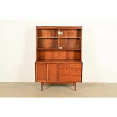 Kipp Stewart Mid-Century Modern Walnut Lighted Breakfront or Bar Cabinet, 1960s