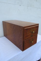 Early 1900s Oak Tabletop Two Drawer Table Top Large Wooden Card File 6128