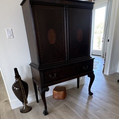 Mahogany Chippendale Style China Press with Oval Inlay and Cabriole Legs