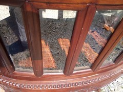 Vtg Bean Shaped Bar Liquor Curio Cabinet Table w Beveled Glass and Butler Tray