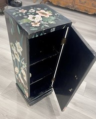 Oriental Asian Chinoiserie Lacquered Media Storage Cabinet Birds Flowers Texture