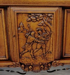 Magnificent 1900s French Quarter Sawn Oak Buffet – Medieval & Scholarly Carvings