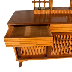 Mid-Century James Mont Inspired Rattan & Wicker Buffet Credenza