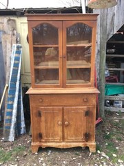 Vintage Mid Century Solid Wood China Cabinet Hutch Kitchen Cabinet Hoosier Type