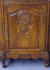 Antique French Oak Sideboard w/Marble Top,3 Doors.w/Carved Foliate & Shells 1930