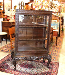 French Antique Carved Mahogany Display Cabinet | Glass Door & Carved Base