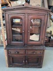 Antique Tramp Art Wooden Apothecary Cabinet c.1910 Folk Art 37″X23″X10″