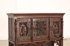 Antique Neo-Gothic Carved Oak Sideboard Server With Figural Panels