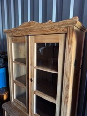 Farmhouse Irish Pine Hutch Cupboard 2 Pieces, Top 2 Doors 6-Glass Window Panes,