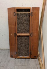 Vintage Rustic Solid Wood Skinny Display Curio Cabinet Memo Cork Board & Doors
