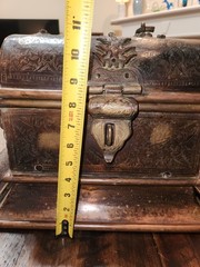 Antique Copper/Brass With Cast iron Support Cabinet Chest Jewelry Box, Heavy.