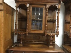 ANTIQUE SOLID OAK EUROPEAN CUPBOARDS W KEY ORNATE