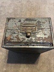 Dovetailed Antique One Drawer Wood Index Card File Cabinet Distressed Gray