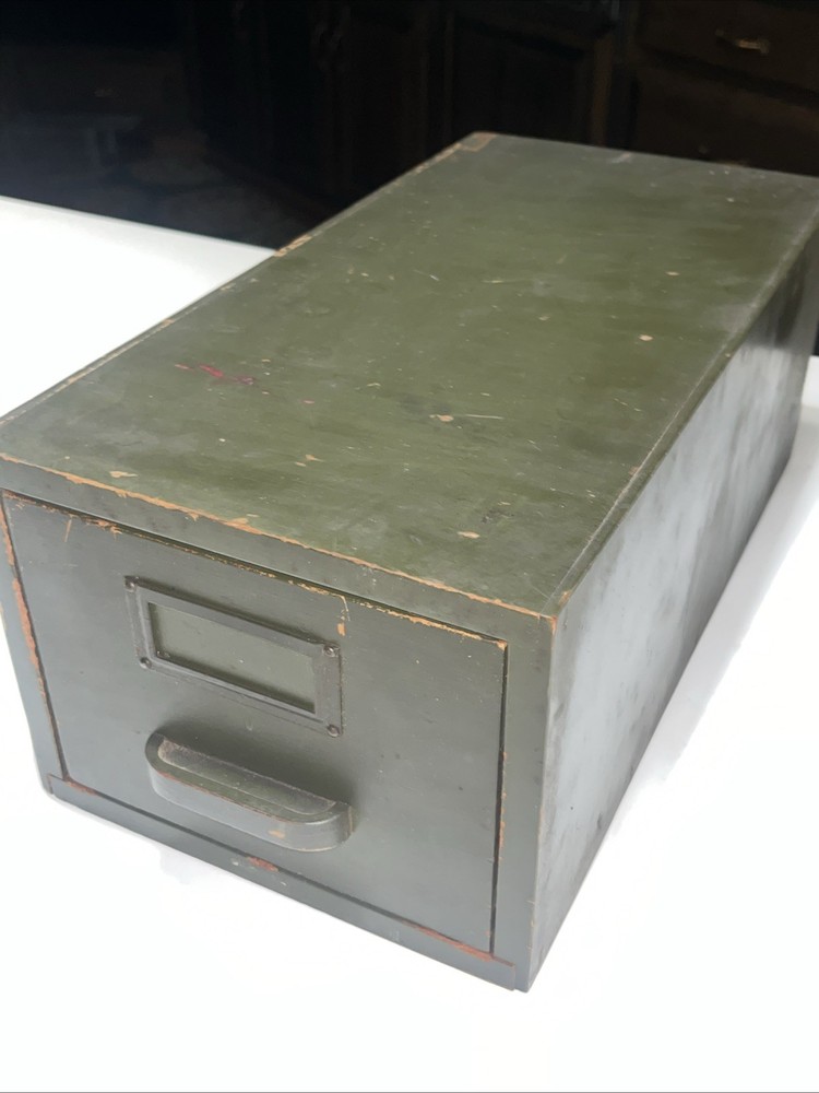 🇺🇸Rare Antique Military Green Wood Globe Wernicke Card Index Drawer W-15-146