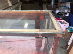 c1920 glass store cabinet Gardner Co. Springfield MA 52” x 42.5” h x 16”