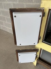 N. SNELLENBURG & CO. PHILADELPHIA ANTIQUE OAK PAINTED ICE BOX