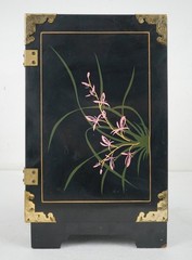 Hand Painted Black Lacquer Chinoiserie Cabinet