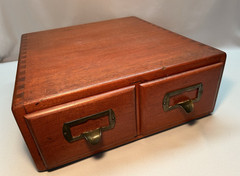 Antique Wood 2 Drawer Index Card Cabinet Recipe File Library Cabinet Dovetails