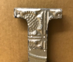 Decorative Salvaged Tin Ceiling 8″ Patchwork Shabby Silver Letter I Old 199-26B