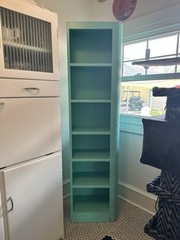 Vintage Wood Free standing Cabinet Turquoise End Cap 50’s Right Side 70in