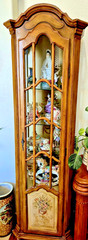 Large 77″ Hand Painted Maple? Wood Glass Display Cabinet Case 3 Shelf Ornate HTF