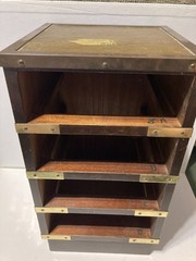 Antique Victorian Brown Leather Brass Gallery Military Campaign Cabinet 14.5x8x8