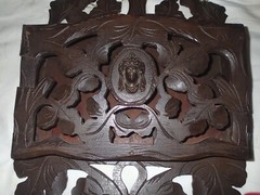 ANTIQUE VICTORIAN GERMAN BLACK FOREST CARVED LADY WOOD WALL SHELF RACK HOLDER A+