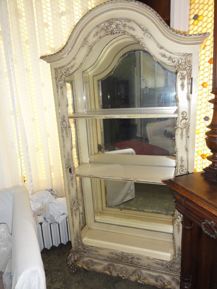 19th Cen Antique White Curio Display Cabinet