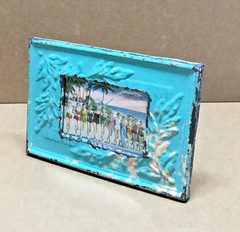 VTG Shabby Photo 4×6 Tin Ceiling Metal Teal Blue Picture Frame Old 318-26B