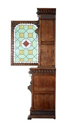 19TH CENTURY FLEMISH OAK AND STAIN GLASS CABINET