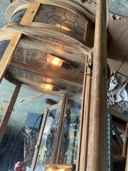 Vintage Oak Curio Cabinet with 3 Glass Shelves Lights Curved Glass late 40s 50s