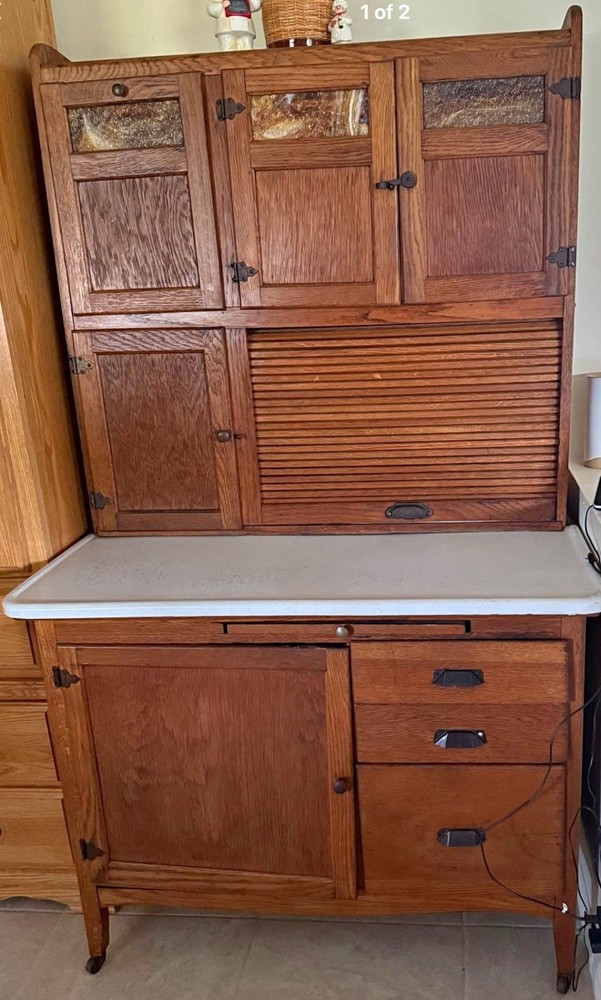 1920s Antique McDougall Hoosier Wood Cabinet With Pie Safe and Flour Sifter