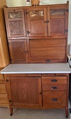1920s Antique McDougall Hoosier Wood Cabinet With Pie Safe and Flour Sifter