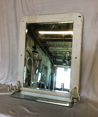 Antique VTG Deco Double Cup Holder 21×27 Glass Shelf Mirror Old Metal 1100-25B