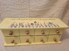 Vintage Yellow Table Top Wooden 8-Drawer Birdhouses Apothecary Hand Painted