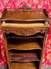 Antique Carved Wood Display Cabinet Floral Basket Crest Rococo Revival 54x24x12