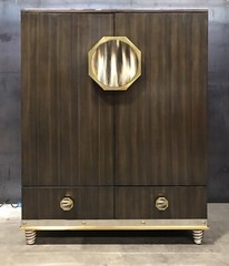 Jeffery Bilhuber For Henredon “Barclay Street” Bar Cabinet; Walnut & Nickel Trim
