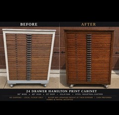 Antique Hamilton 24 Drawer Oak Print Cabinet Flat File Restored Cast Iron Pulls