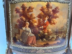 Antique French Louis XV Style Vitrine, Curved Glass Display Cabinet Hand Painted