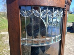 Antique Quartersawn Oak Leaded Curved Glass China Cabinet with Claw Feet 1920s