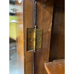 Late 1800’s Antique Cross Hatched Inlay Mahogany Cabinet with Key, Hand Carved