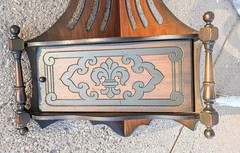 Vintage Mid Century Scroll Cut Fretwork Corner Wall Cabinet, Floral Carved Door