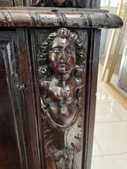 17th C Antique GOTHIC English Carved Caryatids Prayer Kneeler Desk 1660s