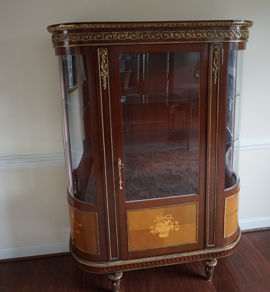 French Louis XVI Style Mahogany and Inlaid Vitrine with Gilt Bronze