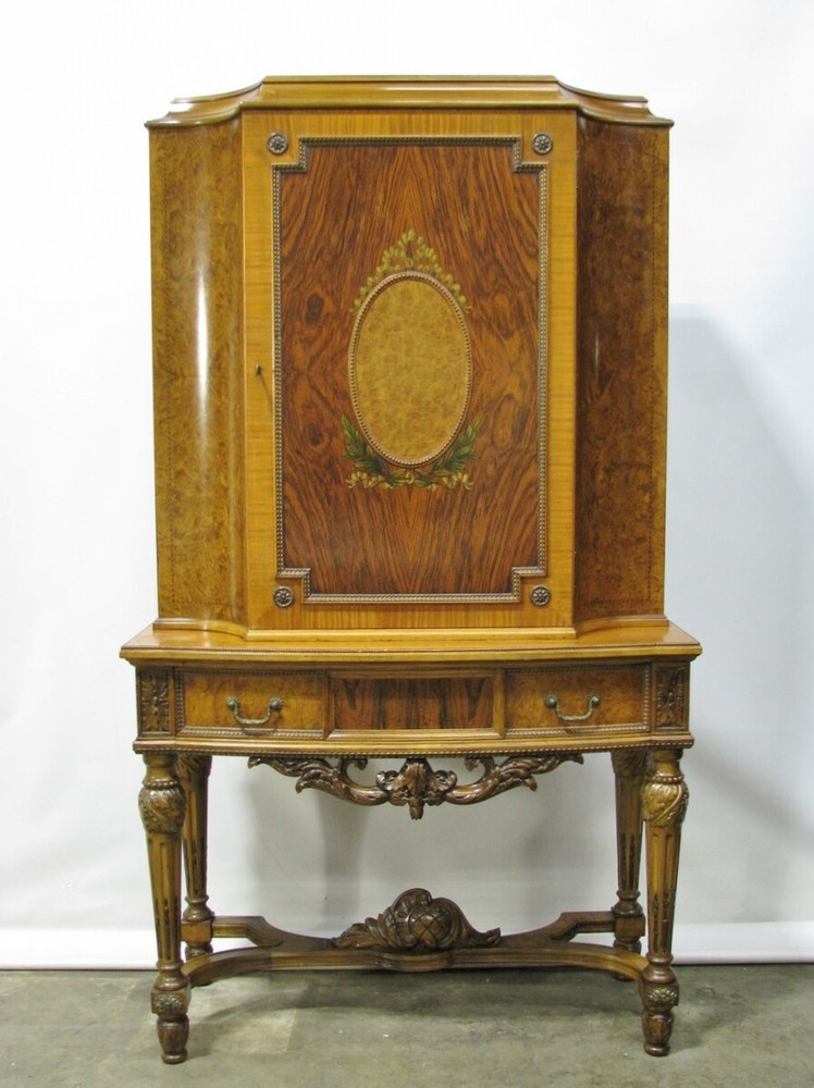 Antique Cabinet-On-Stand (Liquor) by High-End Maker Robert Irwin; Hand Painting