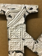 Decorative Salvaged Tin Ceiling 16″ Patchwork Shabby White Letter K Old 225-26B