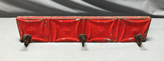 Vintage Decorative Salvaged Red 23″ Tin Ceiling Metal 3 Hook Rack Old 148-25B
