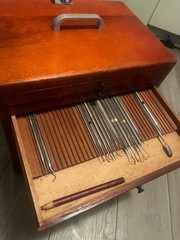 VTG 9 Drawer Dentist Apothecary Cabinet w Dental Tools & Accessories Mahogany